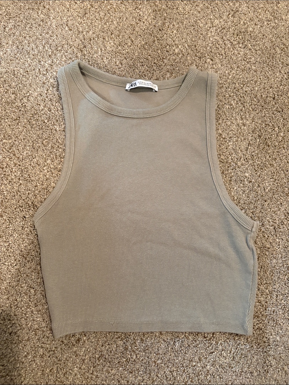 Zara Olive Green Ribbed Crop Tank